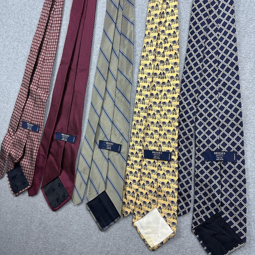 Brooks Basics Tie Lot Mens One Size Multicolor Silk Elephant Check USA READ